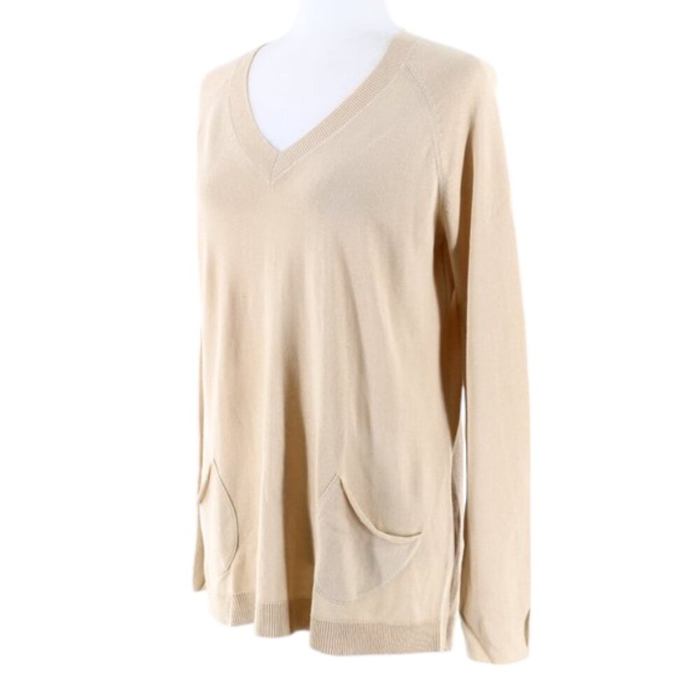 Stylish WET PAINT Beige Patch Pockets V-Neck Women’s Sweater - Retail $270 NWT